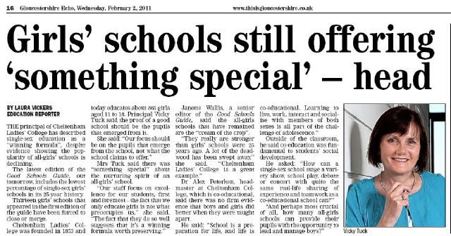 Newspaper clipping. Headline reads 'Girls schools still oferring something special - head'