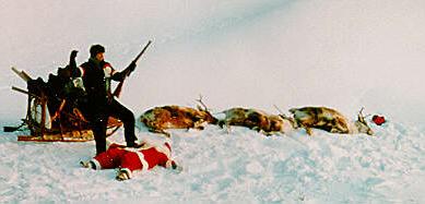 Photo of a hunter with his foot on his felled prey - Santa Claus